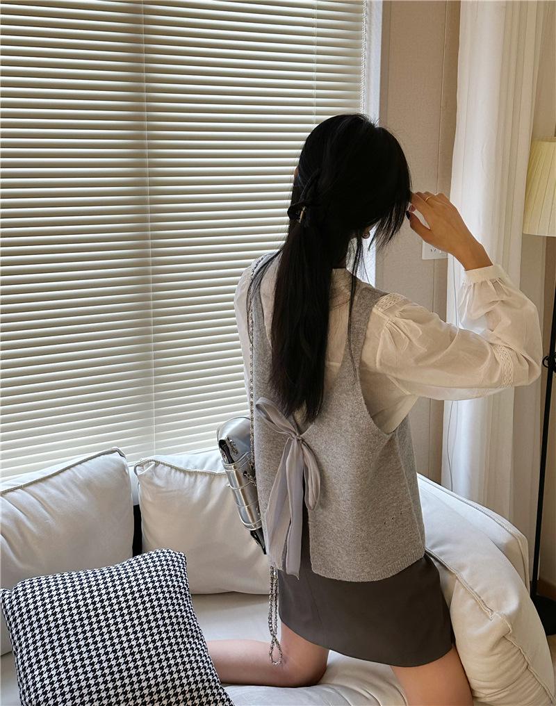 Reversible Bow Tie Sleeveless Knit Vest - Trendy Autumn Layered Look for Women