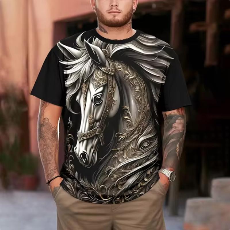 Men s Oversized Long-sleeved Top, Short-sleeved, 3D Lion Print, Quick-drying, Fashion, Summer, New S