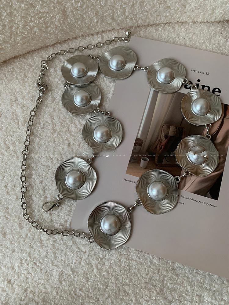 

Текстурированная круглая жемчужная поясная цепочка ретро простая высококлассный ремень простой темперамент модные универсальные украшения женщины