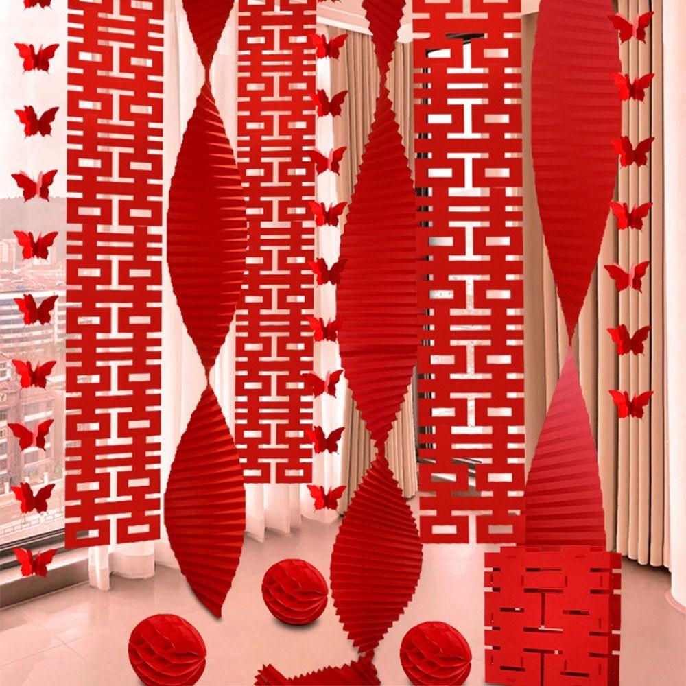 Festive Double Happiness Pendant Red Door Curtain Hanging Decor Wedding Party Decor