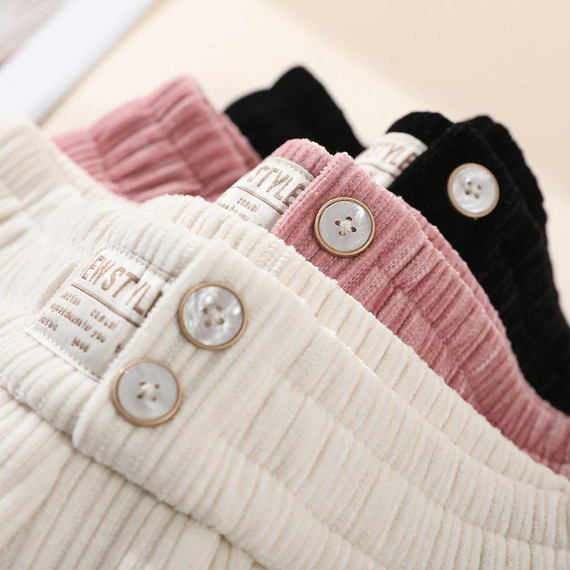 Winter High Waist Wide Legged Pants For Women Elastic Waist Corduroy Floor Length Trousers