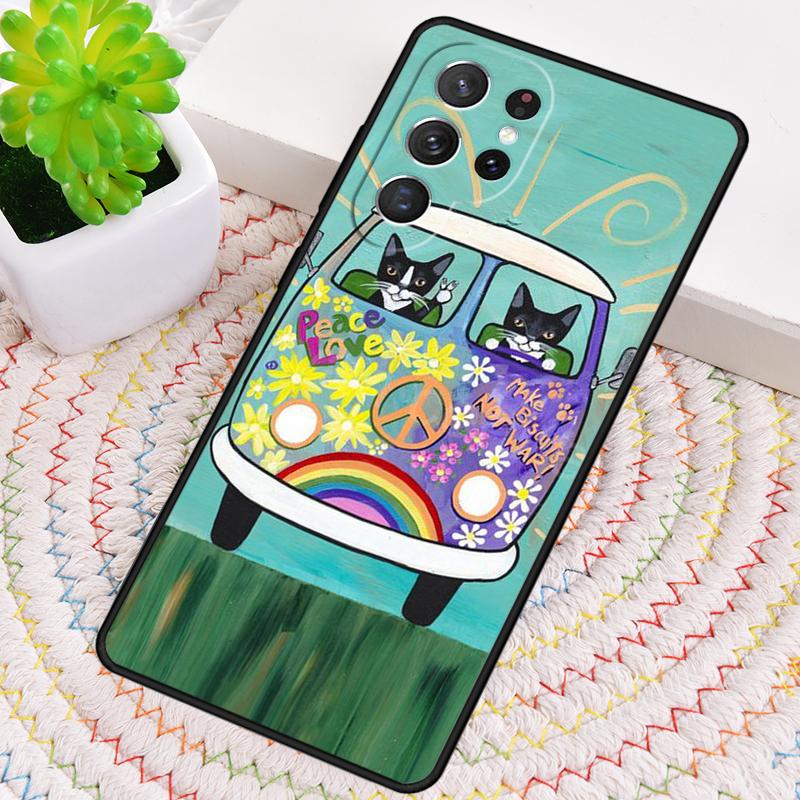 Hippy Peace Bus Cat Silicone Phone Case For Samsung Galaxy note 10 pro S26 S25 S24 S23 S22 S21 Plus S25Ultra Capa Cover