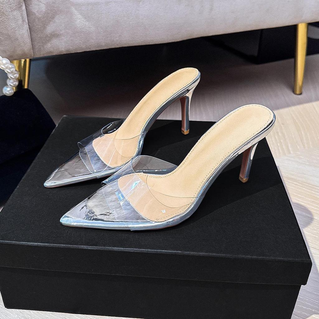 2026 Spring/Summer Women's Transparent High Heels: Versatile Thin Heel, Pointed Open Toe Sandals.