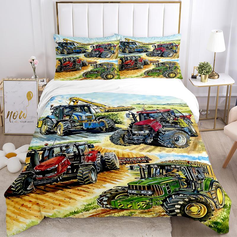 3Pcs Tractors Field Bedding Sets For All Sizes New 3D Printed Bed Cover Comforter Duvet Cover Pillowcase Bedroom Decoration