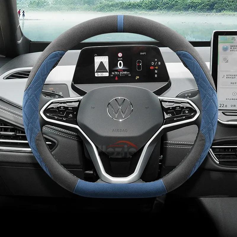 Suede Car Steering Wheel Cover for Volkswagen T-ROC R Taigo Touareg R Atlas R Taos T-Cross 2018 - 2023 2024 2025 Accessories