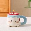Cute Birthday Cat Candle Mug with Lid & Spoon - Heart Coffee Cup Gift