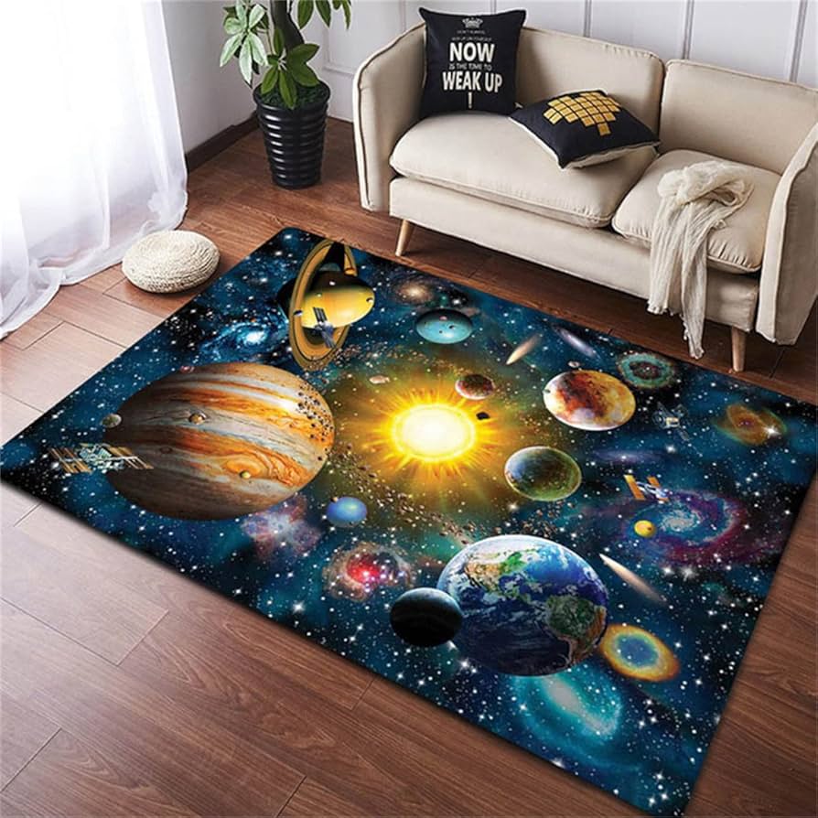Starry Sky Rug Space Pattern Carpet Solar System Rug for Boy Girls Bedroom Galaxy Starry Sky Area Rug Universe Themed Decoration
