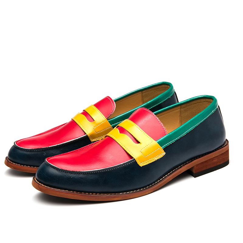 

Slip on Fashion color blocked men s loafers Leisure party style nightclub Outdoor street Trendy youth leather shoes 38-48 38