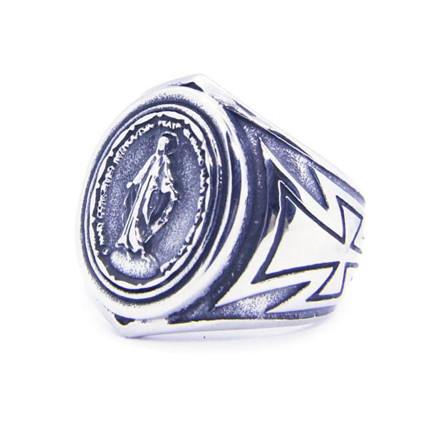 Drop Ship Cross Madonna God Ring 316L Stainless Steel Mens Women Fashion Steel Cool Jesus Ring