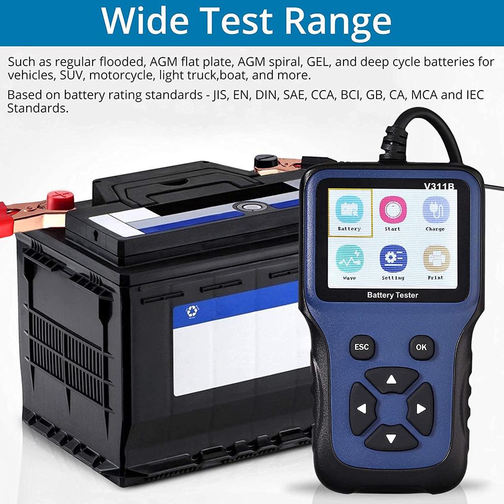 12V Car Battery Tester, 100-2000CCA Fast Accurate 12V Battery Load Tester, Digital Battery Analyzer for Car Truck Motorcycle ATV SUV Boat Yacht