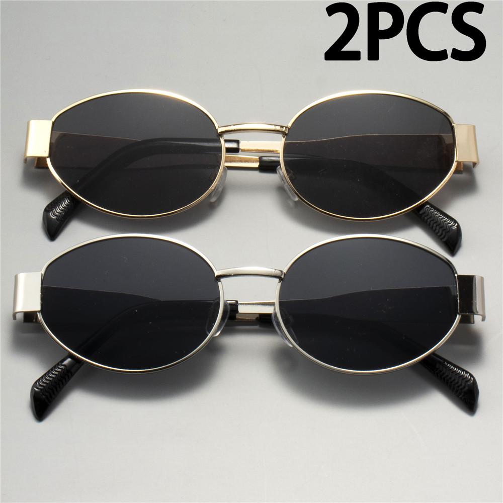 2PCS Vintage Punk Style Sunglasses Men Retro Round Metal Frame Women Sun Glasses Fashion Eyewear