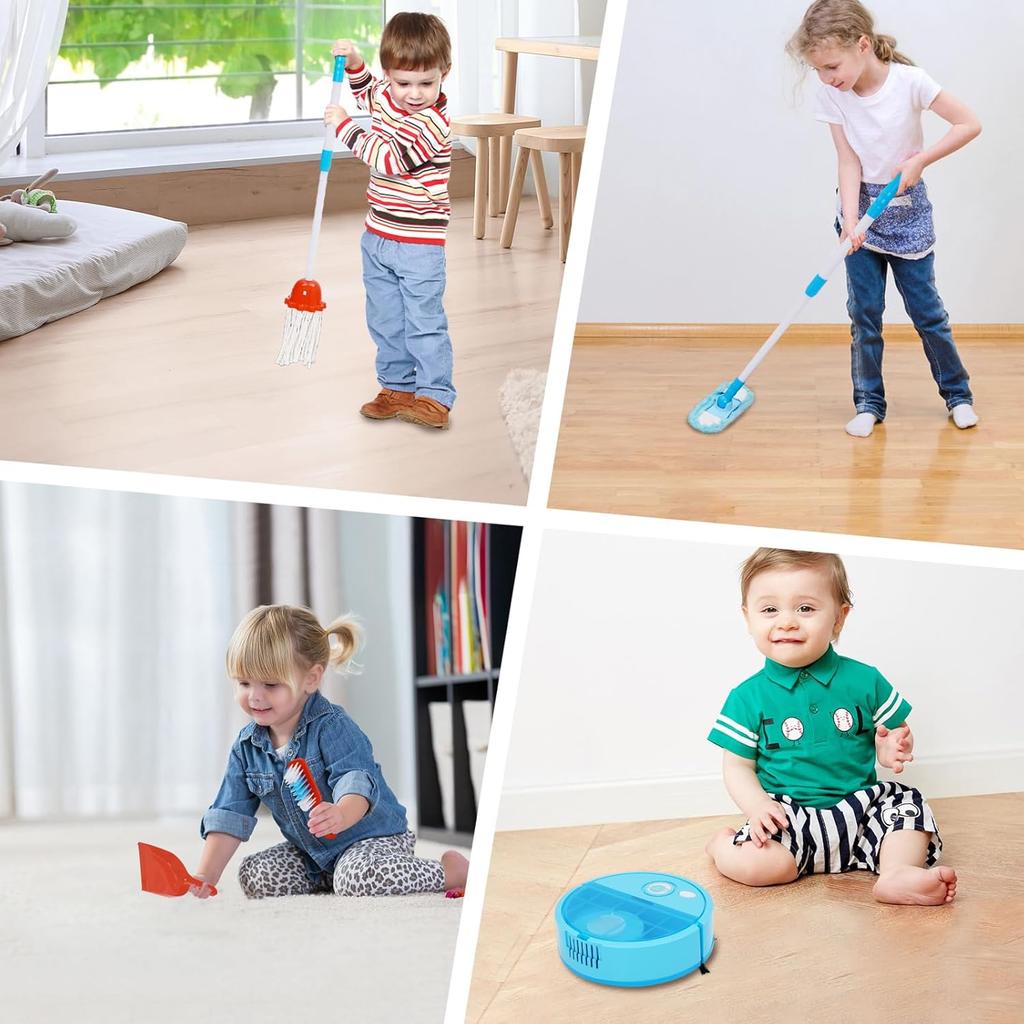 Kids Cleaning Set for Toddlers Pretend Play Educational Set with Kids Toddler Vacuum Floor Sweep Robot Broom Mop Brush Dust Pan