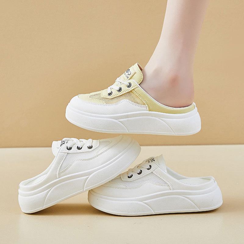 2025 summer new ins Korean version breathable little white shoes female student platform casual sports half slippers