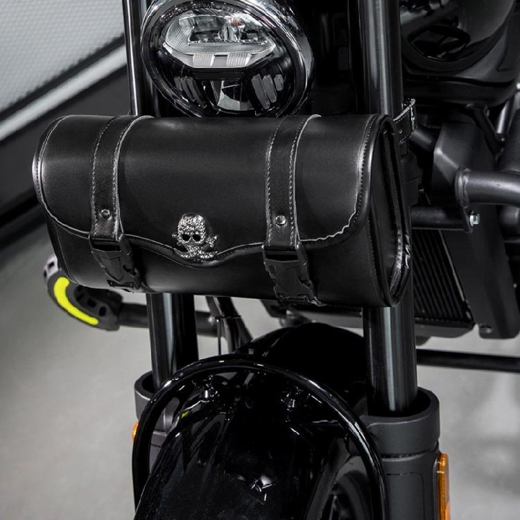 Skull Pattern PU Storage Pouch Motorbike Tool Bag Motorcycle Front Bag Front Fork Handlebar Bag Saddlebag
