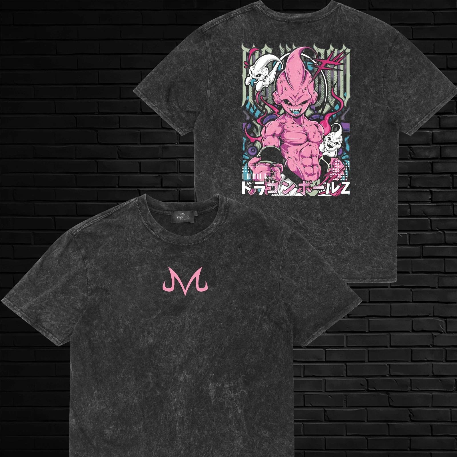 Majin Kid Buu Acid Wash Anime T-Shirt Front Back Men’s Streetwear Top S