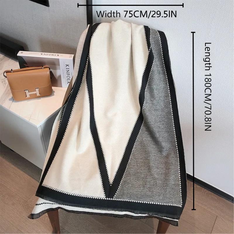 Plain Stripe Cotton Scarf for Women Winter Warm Fashion Printed Geometry Stripe Shawl Outdoor Sunscreen Muffler Hijab New Design