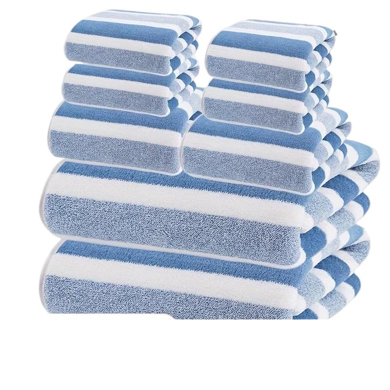 Bath Towel Wrapped In Thick and Enlarged Absorbent Face Wash, Home Wide Striped Coral Fleece Towel Set