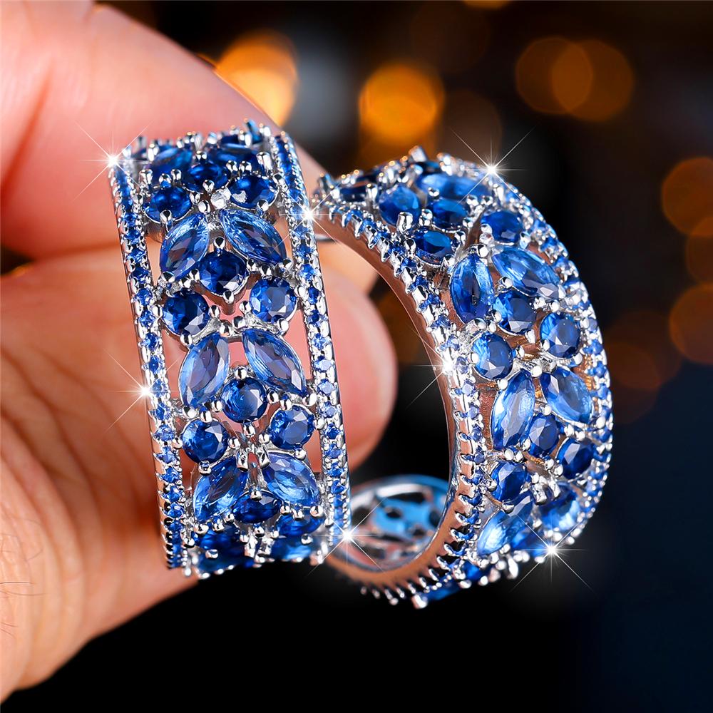 Luxus Damen Rot Grün Regenbogen Zirkon Kristall Stein Steckerohrringe Großer Anhänger Silberfarbe Hochzeit Europäischer Schmuck Für Frauen