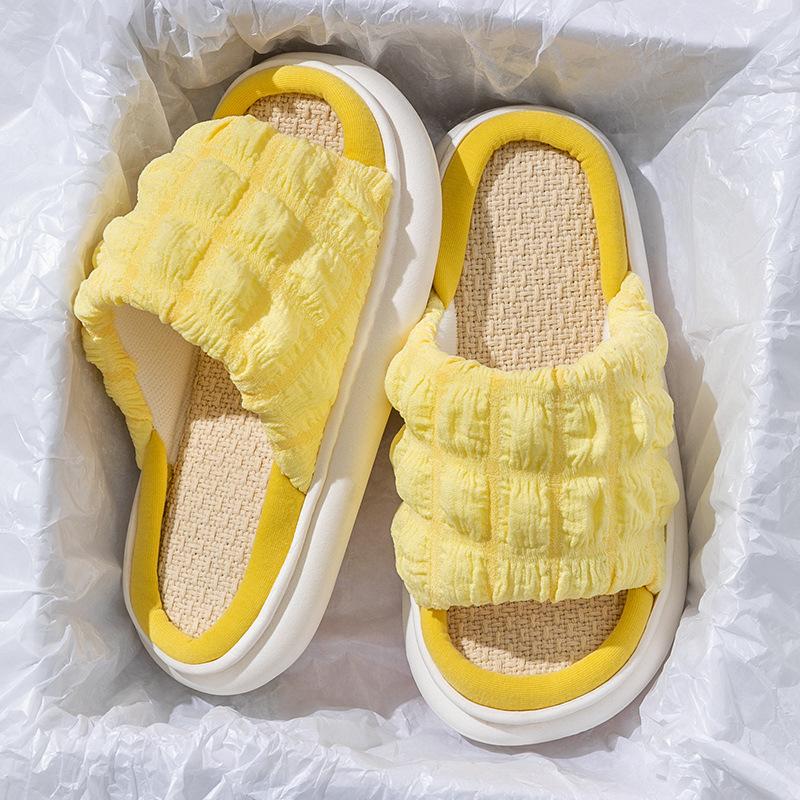 Linen thick-soled slippers women's spring and autumn four seasons indoor household cotton and linen home non-slip summer male couple