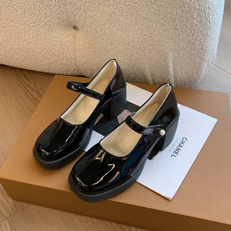 Fashion Comemore High-heeled Single Shoes Solid Leather Fashion Pumps for Women Spring Autumn Platform Mary Jane Heels Women's Shoes