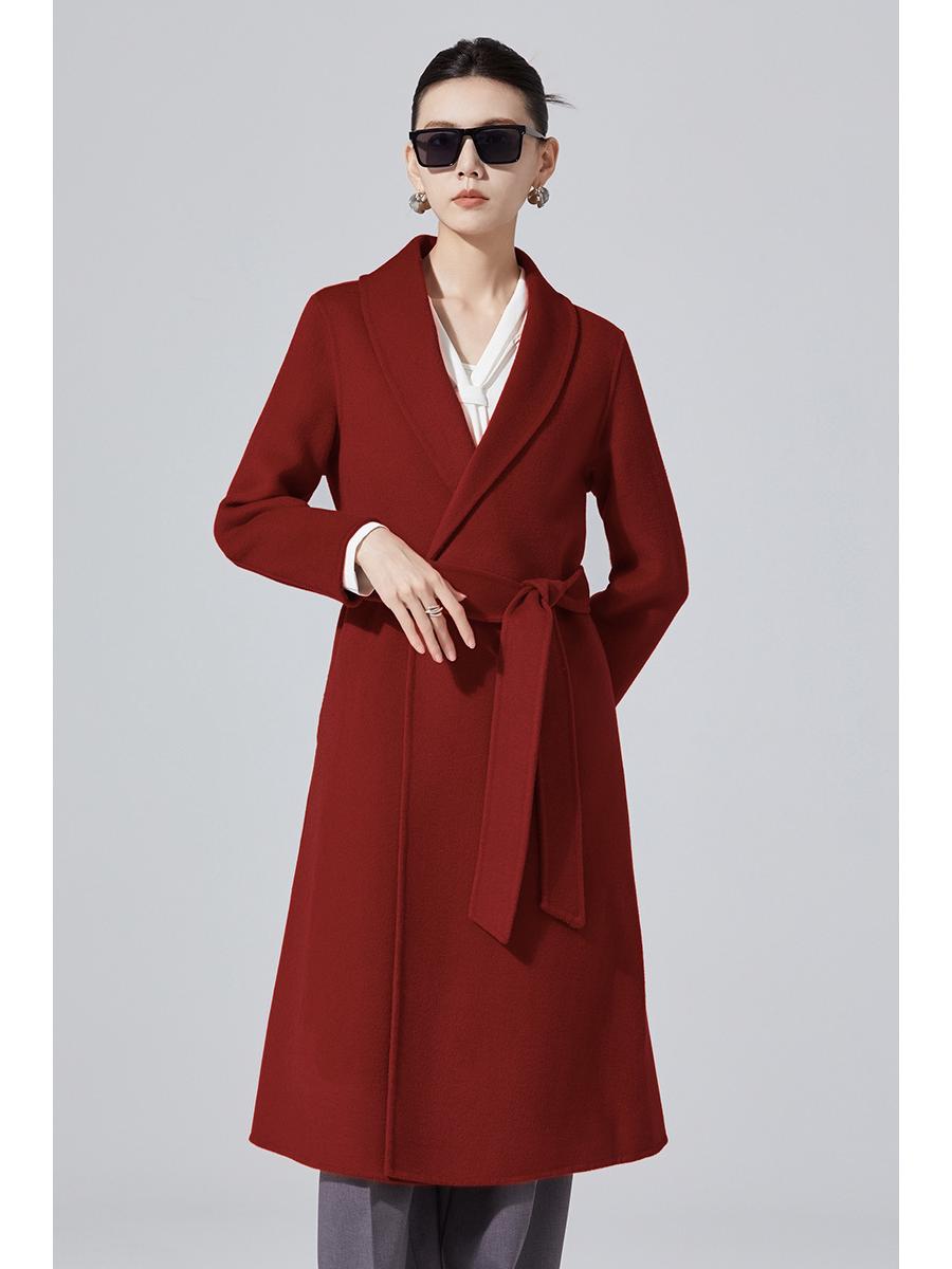 

Женское приталенное красное шерстяное пальто в стиле Мори - Двусторонний кашемир с шалевым воротником-кимоно и прямыми плечами L [130-145 lbs]