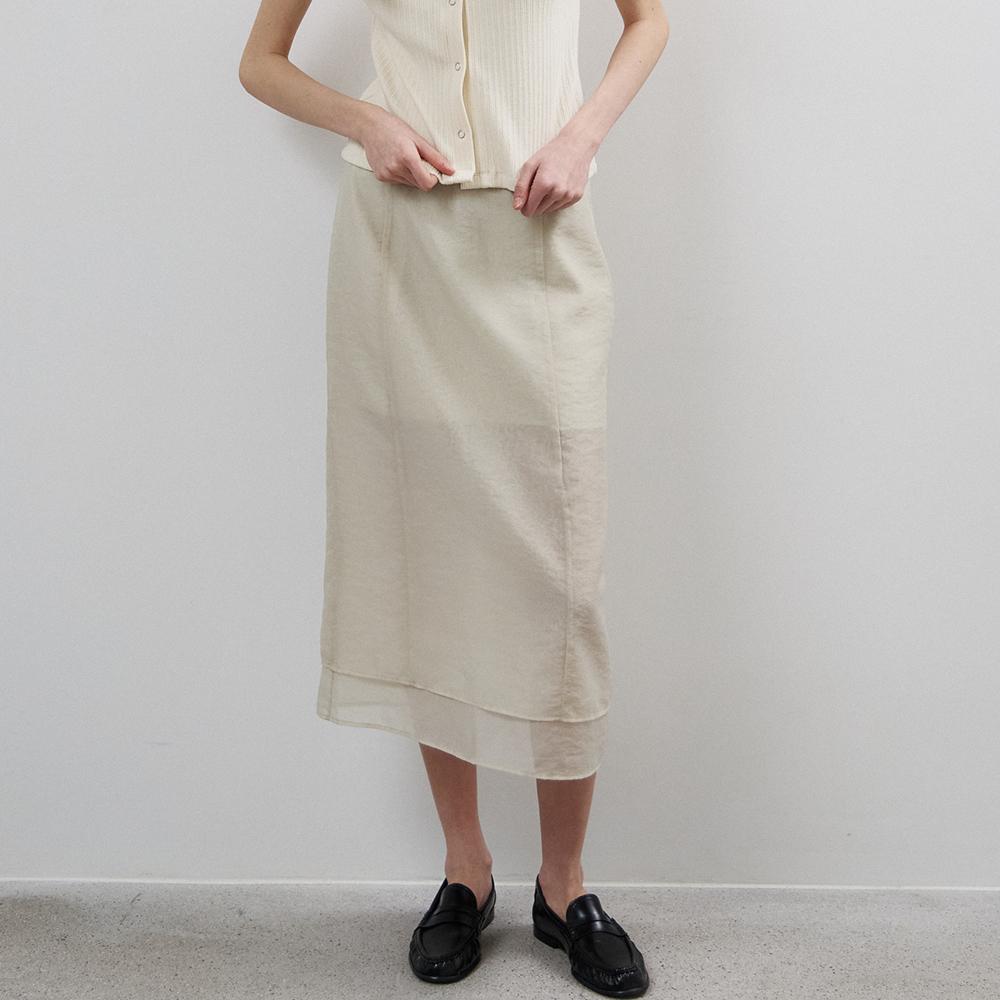 NOEUD Sheer Layered Skirt(Cream)