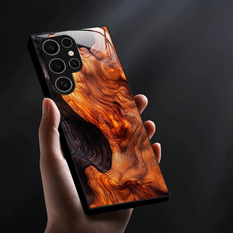 Texture brun orangé Luxe exquis Étui de téléphone haut de gamme Étui de téléphone en verre pour Samsung Galaxy S26 S25 S24 S23 S22 S21 FE Ultra Plus