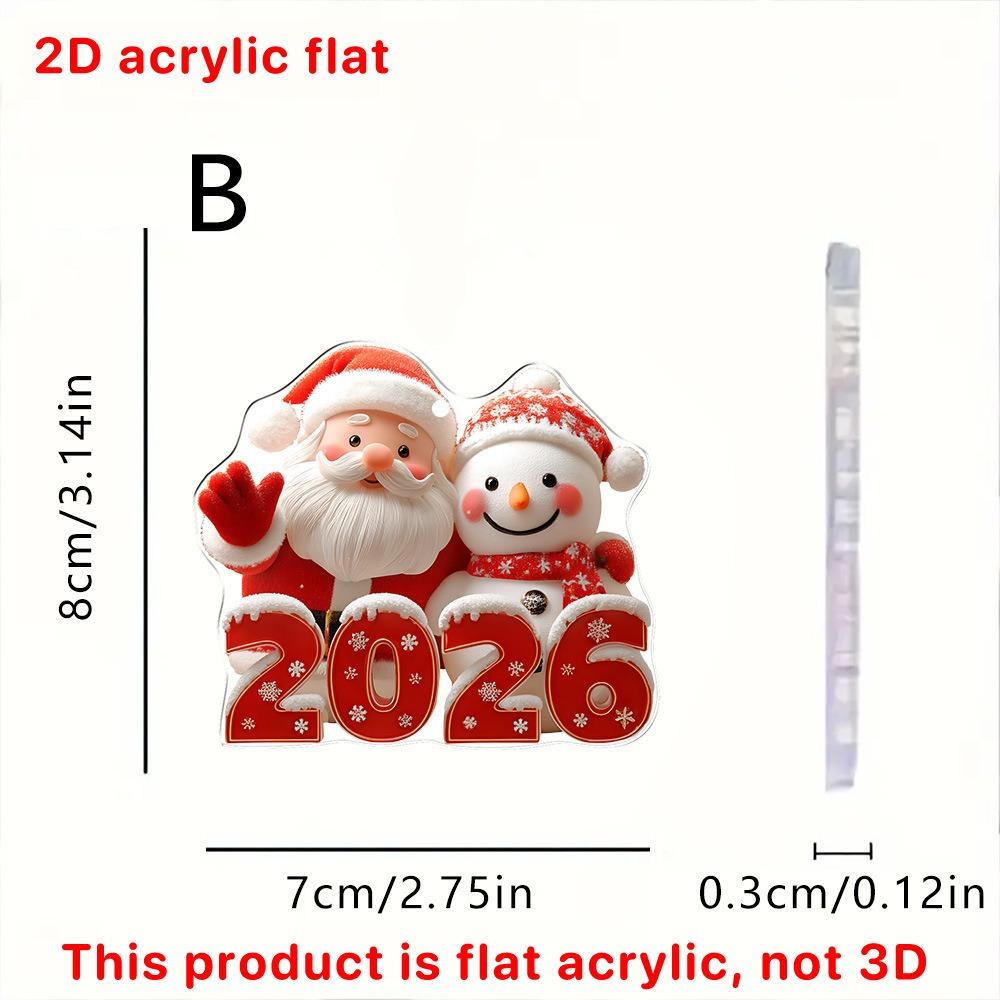 2D Flat Acrylic Cute Cartoon Santa Claus Snowman Elk Pendant 2026 Happy New Year Gift Xmas Tree Hanging Ornament Home Xmas Decor