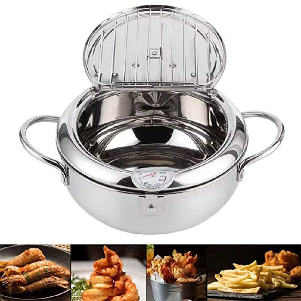 with Thermometer Deep Frying Pot Stainless Steel Fryer Pot Mini Cooking Fryer  Household Cooking