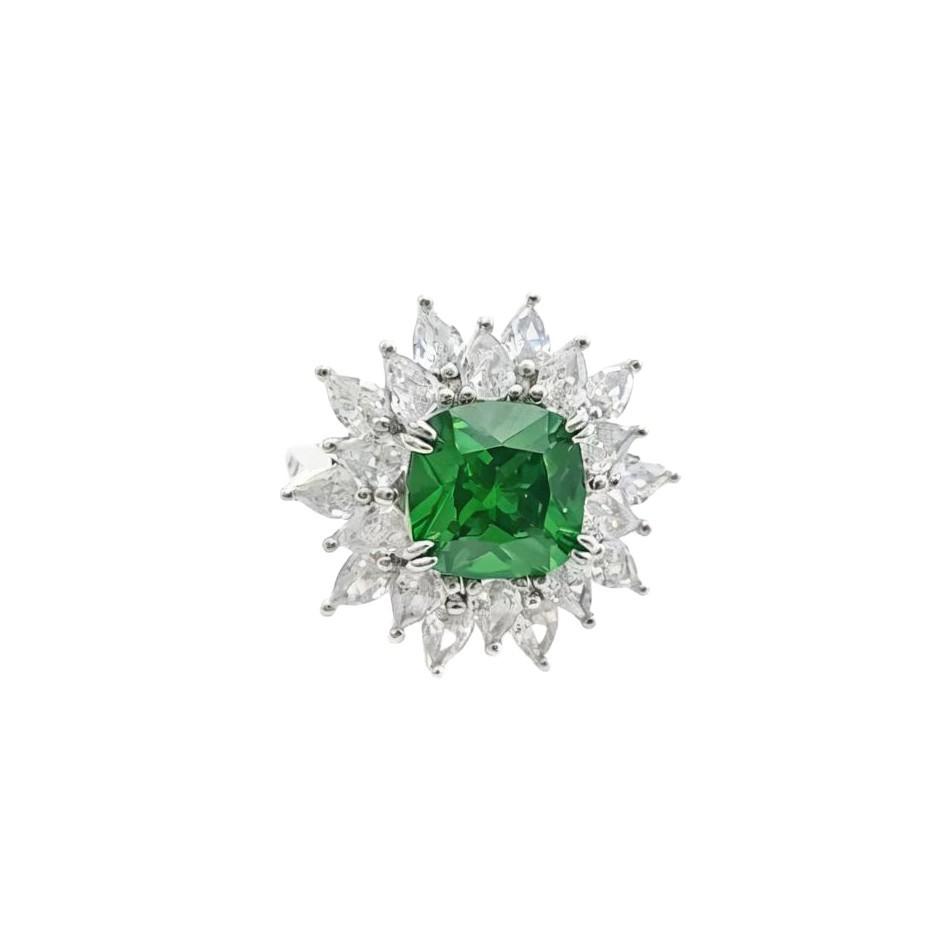 Jewelry Imitation Fat Square Emerald Ruby Ring Female Heavy Industry Luxury Set High Carbon Diamond Flower Ring