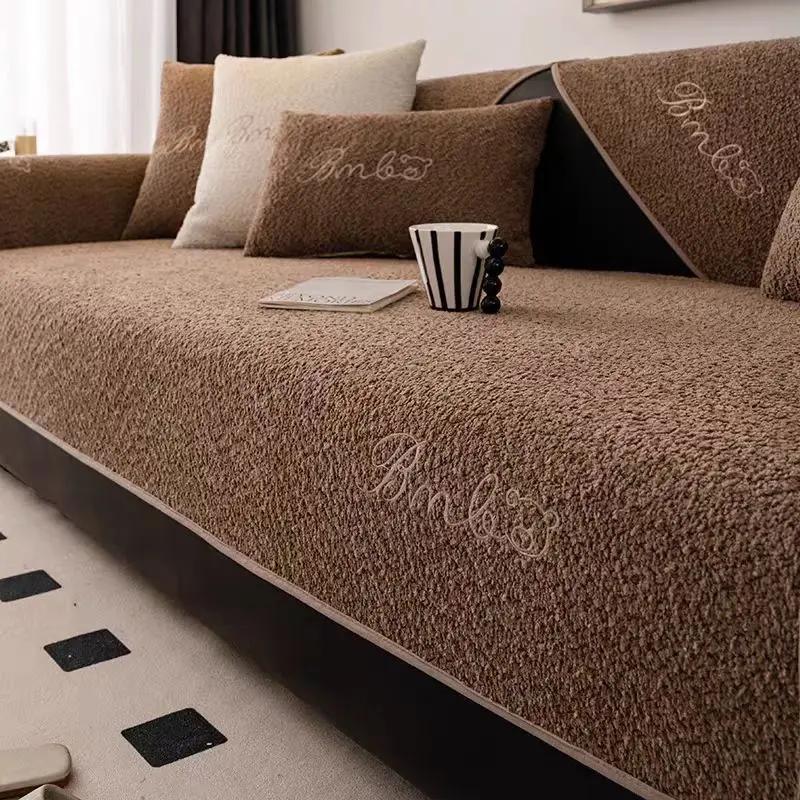 

Подушка для дивана из зимнего ягненка, нескользящая, вышитая, мультяшная, чехол для дивана, утолщенный, приятный для кожи, чехол для дивана, однотонный коврик для дивана 90x70