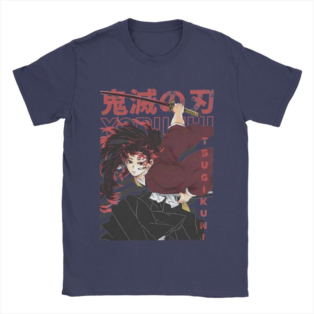 Yoriichi Tsugikuni Demon Slayer T-skjorte Herre Ren Bomull T-skjorter Rund Hals T-skjorte Kort Ermet Klær Klassisk