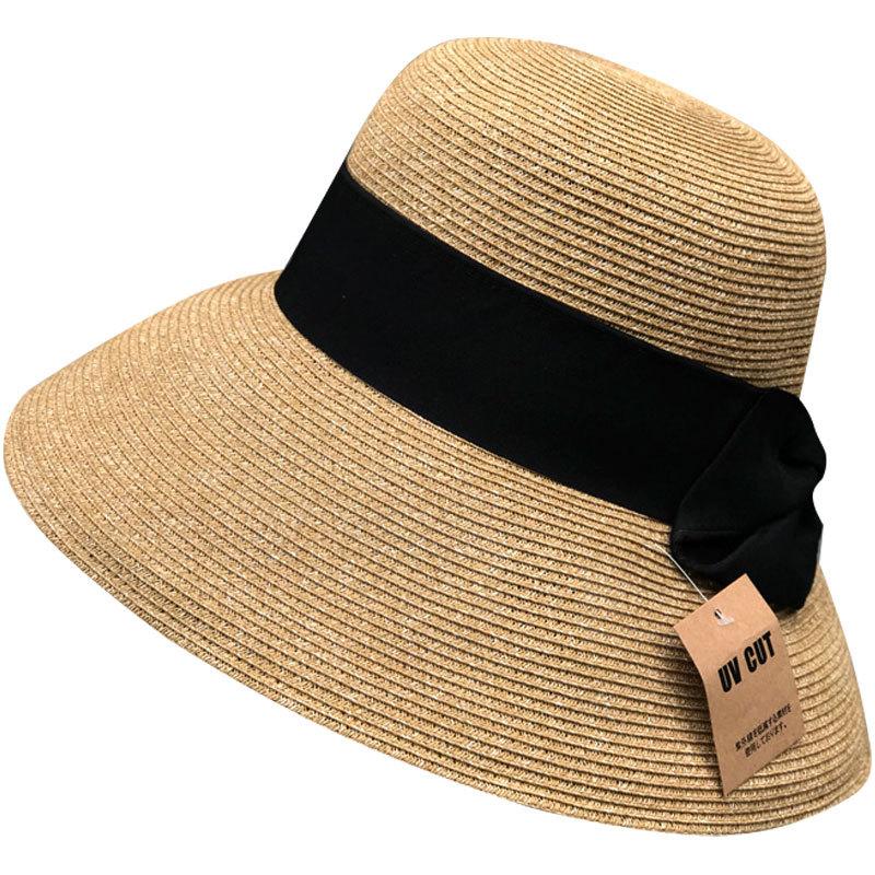 Sun Litong Travel Sunscreen Bucket Hat Women'S Summer Eaves Bow Sunshade Straw Hat Foldable Sun Hat