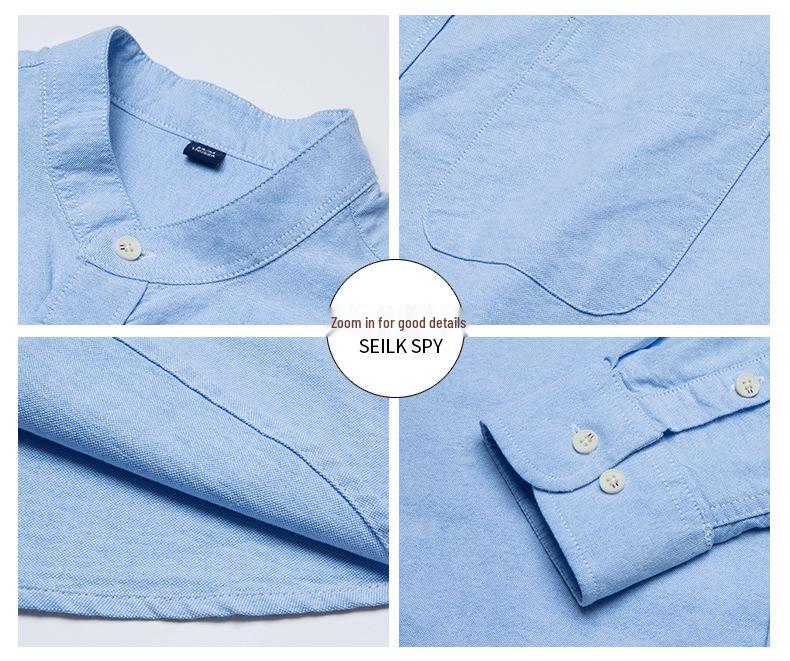 Hengyuanxiang Men's Casual Cotton Stand-up Collar Long-Sleeve Shirt