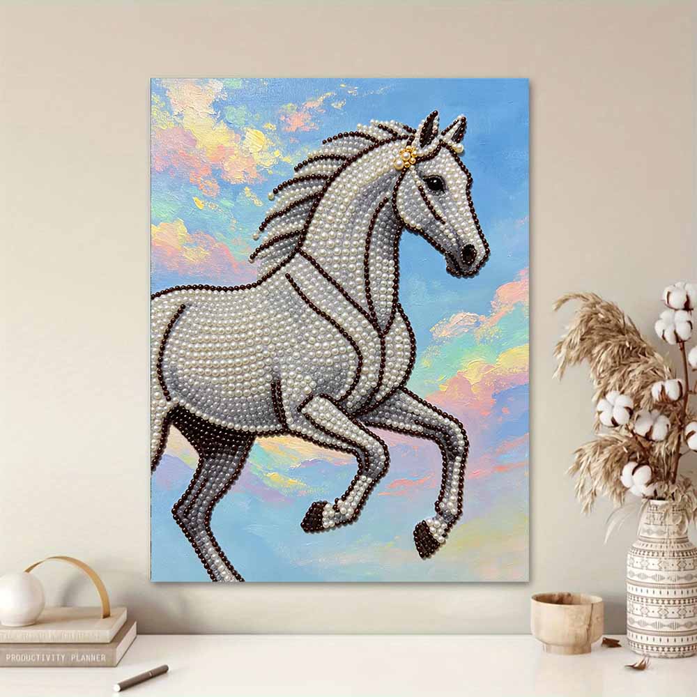 Majestic Horse Pearl Kit DIY 5D Rhinestone Art Craft for Adults and Kids Home Party Decoration Handmade Gift