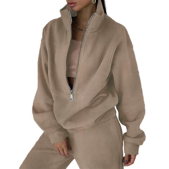 Women 2 Piece Outfits Stand Collar Half Zip Sweatshirts Wide Leg Sweatpant Tracksuit Oversized Sweatsuit Lounge Set