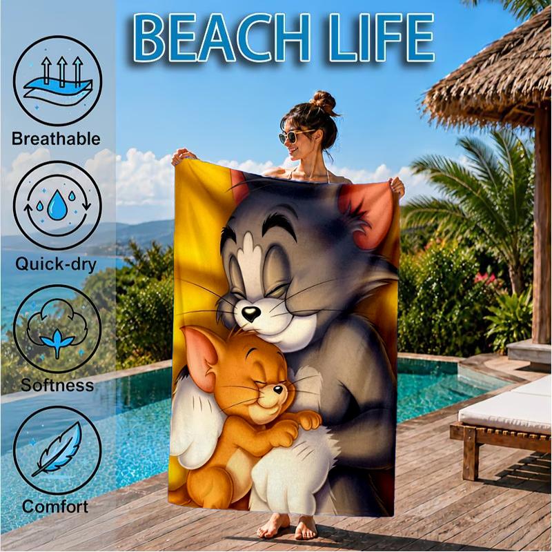 Cat And mouse Romance Beach Towel, Super Soft Microfiber, Perfect Gift for Her/Him, Birthday, for Pool, Beach, Travel, Decor Beach Party