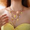 Vintage seaside style DIY freshwater pearl pendant bracelet stainless steel gold-plated ceramic pendant necklace female