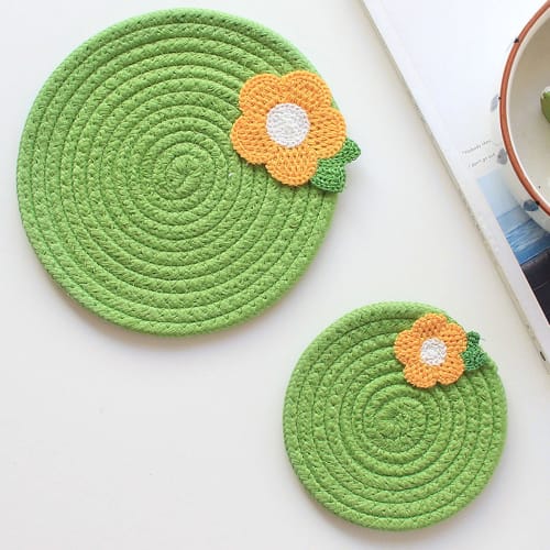 

Hakona Handwoven Pot Holders, Stylish, Heat-Resistant, Cute, Nordic Design, Insulating Mat, Water-Absorbent Cotton Coaster, Round, Floral Print, Non-S