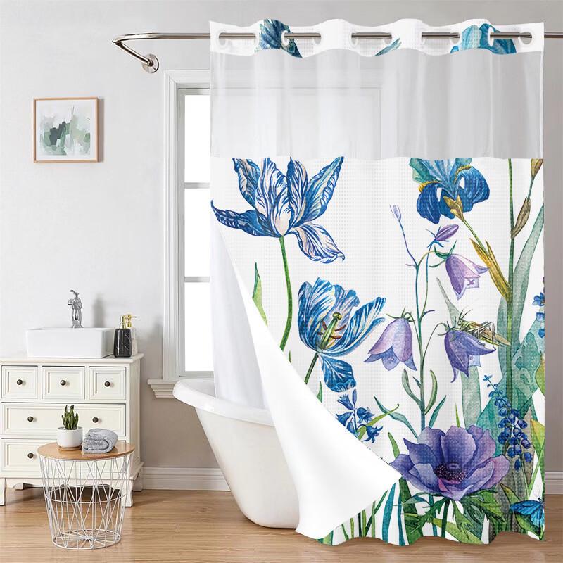 Botanical Floral Double-Layer Polyester Shower Curtain