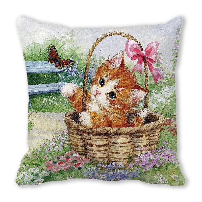 Pernă de canapea cu aspect de piele de piersică, model Crăciun Fericit, pisică și animal - ZT422