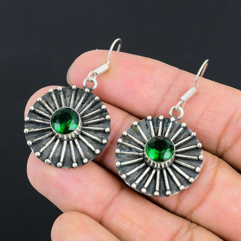 Gift For Women Drop/Dangle Earrings 925 Silver Natural Chrome Diopside Gemstone
