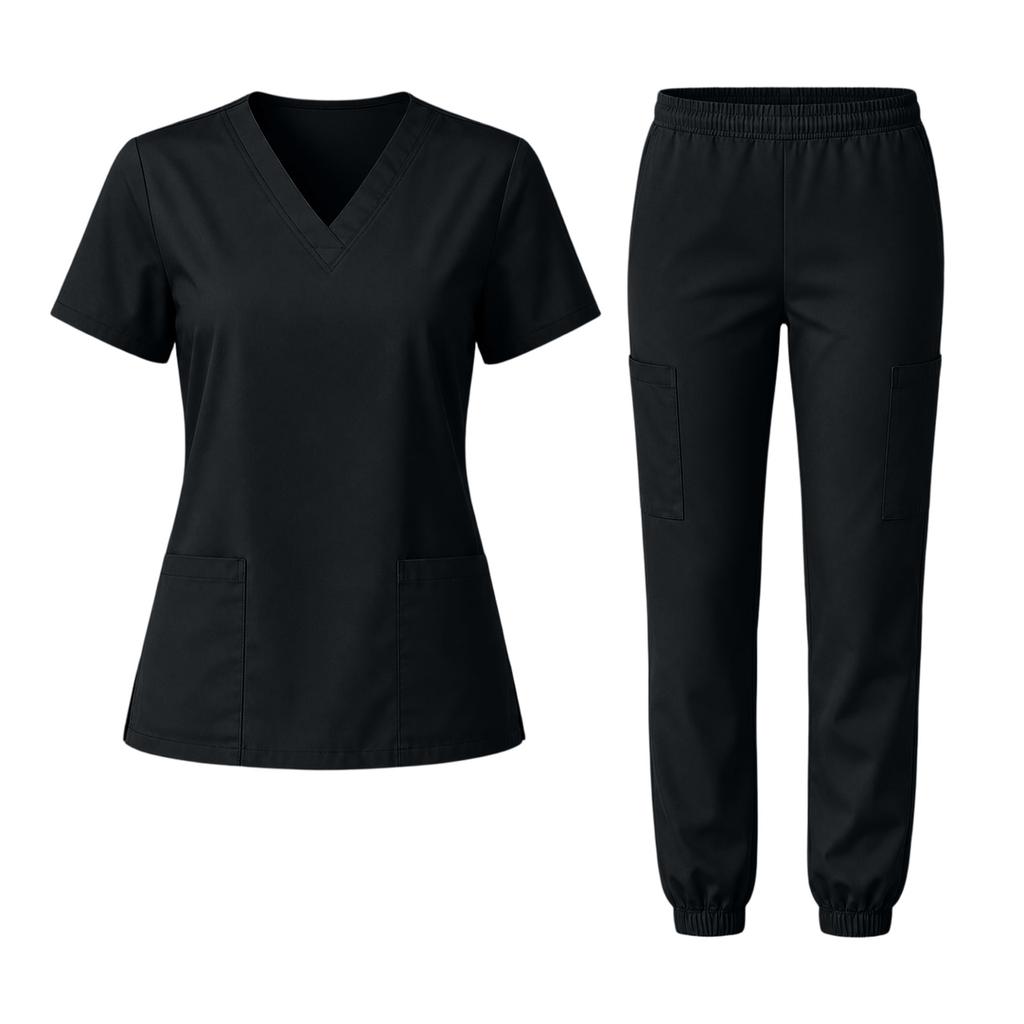Set Scrub da Donna con Scollo a V e Tasche, Top a Maniche Corte Colorato Asciugatura Rapida e Pantaloni per Divisa da Lavoro