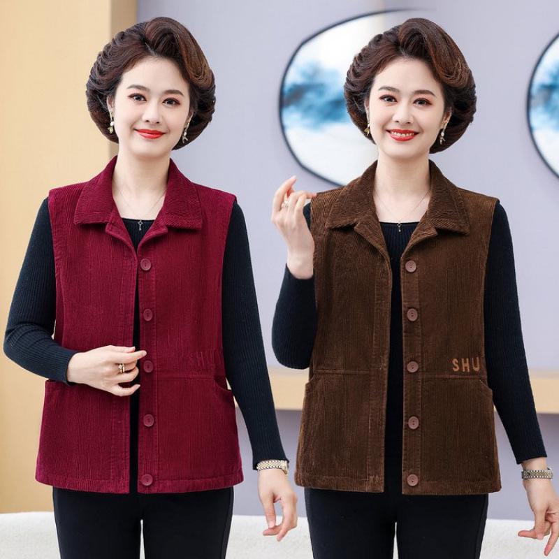 2026 Spring/Autumn Corduroy Vest for Middle-aged/Elderly Women: Fashionable Short Jacket