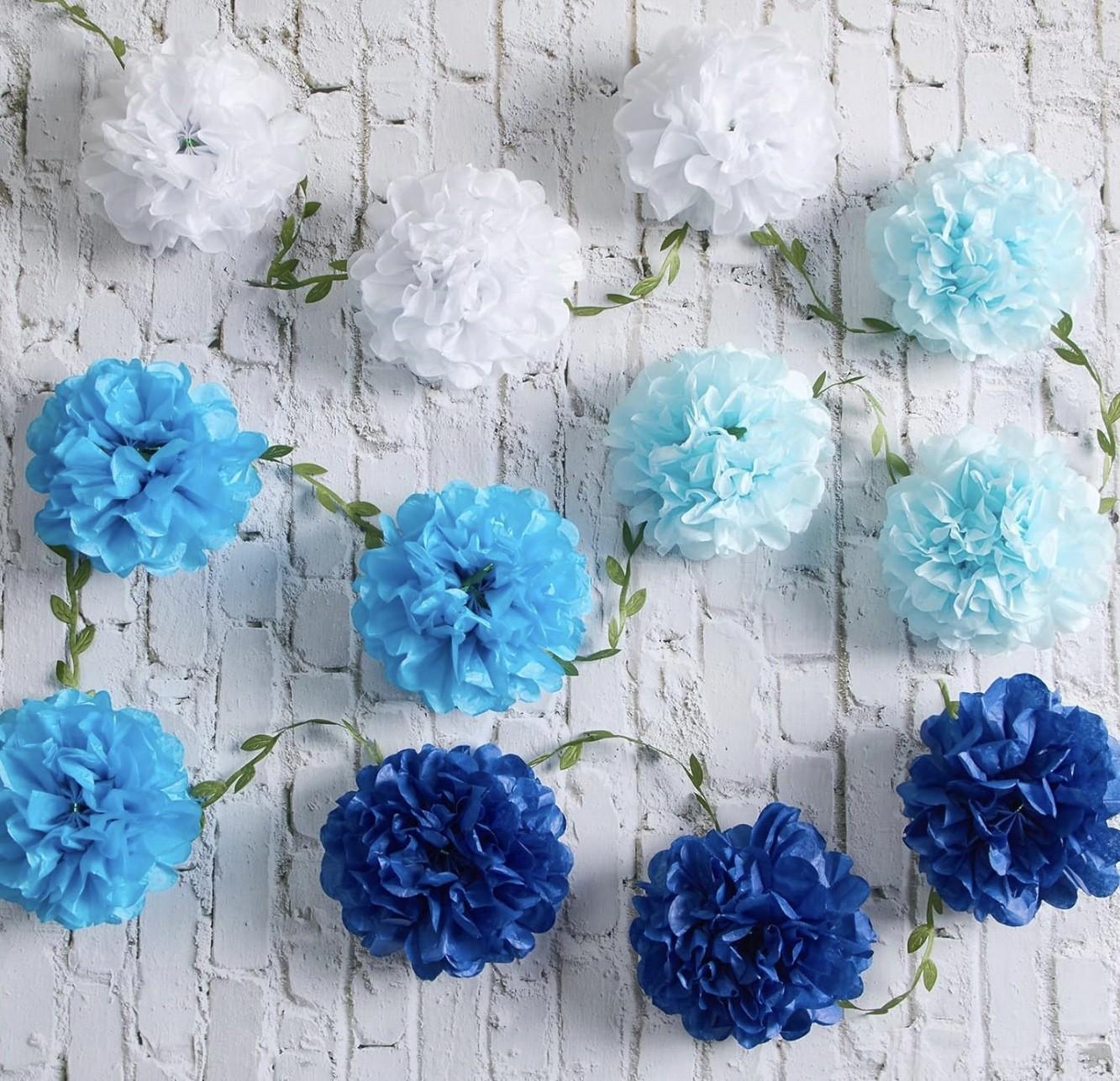 

2pcs Gradient Tissue Paper Pom Pom Garlands Paper Flowers for Birthday Decorations Baby Shower Wedding Engagement Spring Summer Party Decorations 2pcs