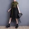 Plus Size Women New Summer Style Dress O-Neck Floral Loose Dress Green Pockets Basic Dresses
