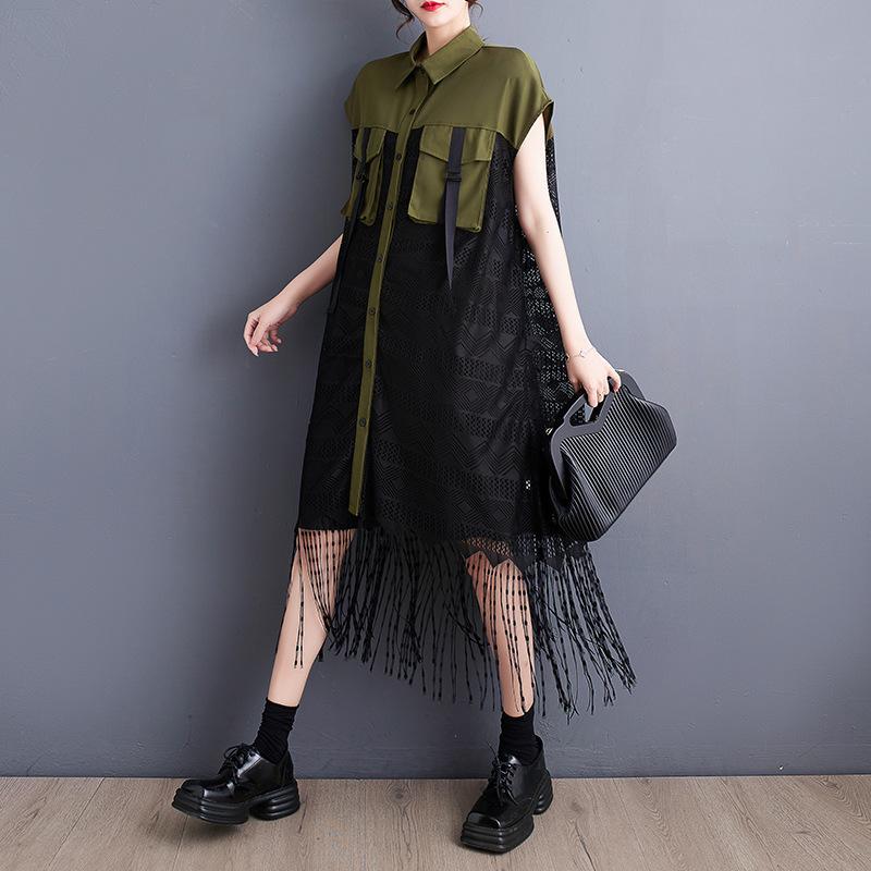 Plus Size Women New Summer Style Dress O-Neck Floral Loose Dress Green Pockets Basic Dresses