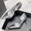 Women Side Empty High Heels Metal Toe Caps High Heels Elegant Women Heels Black Elegant Heel Women's Shoes Silver