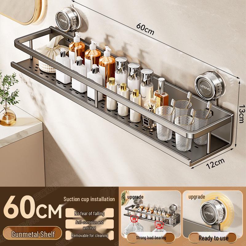 Wall-Mounted Aluminum Suction Cup Towel Rack & Bathroom Storage Shelf