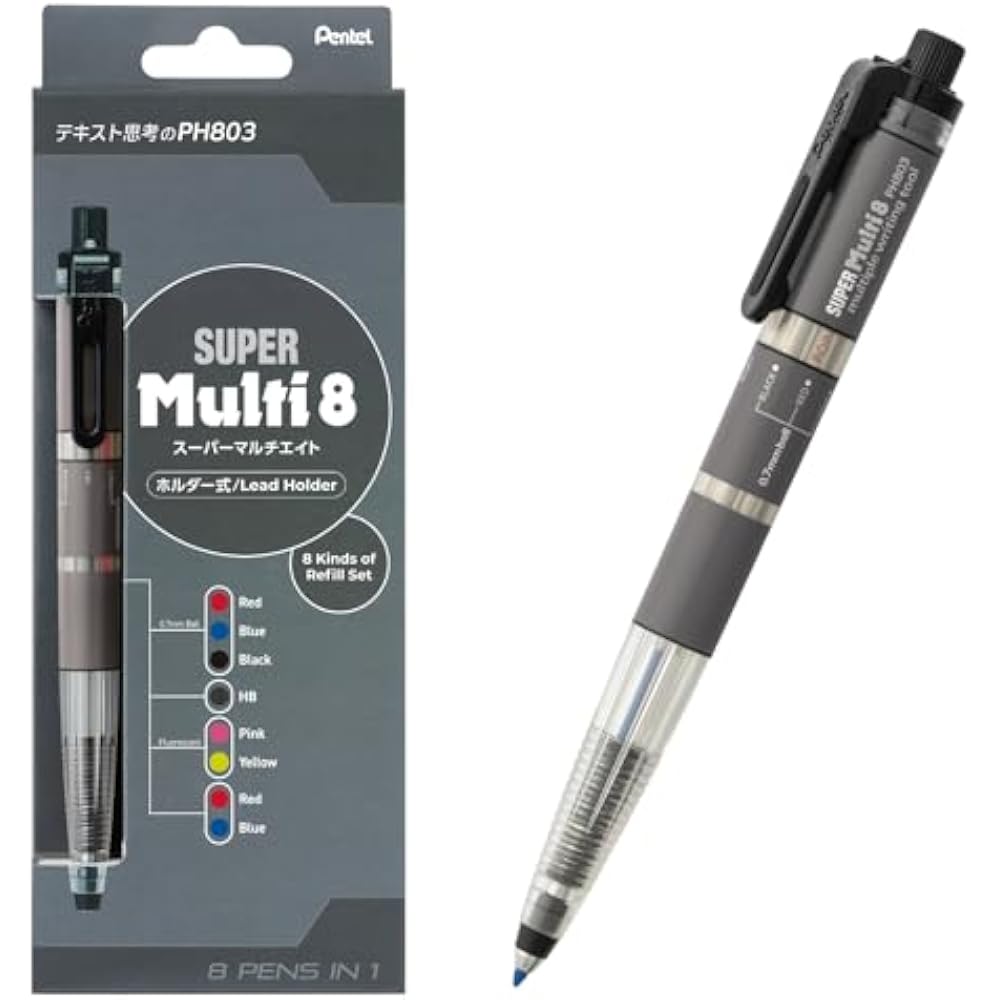 Pentel XPH803ST Super Multi 8 Color Mechanical Pen with 8 Color Refill Set